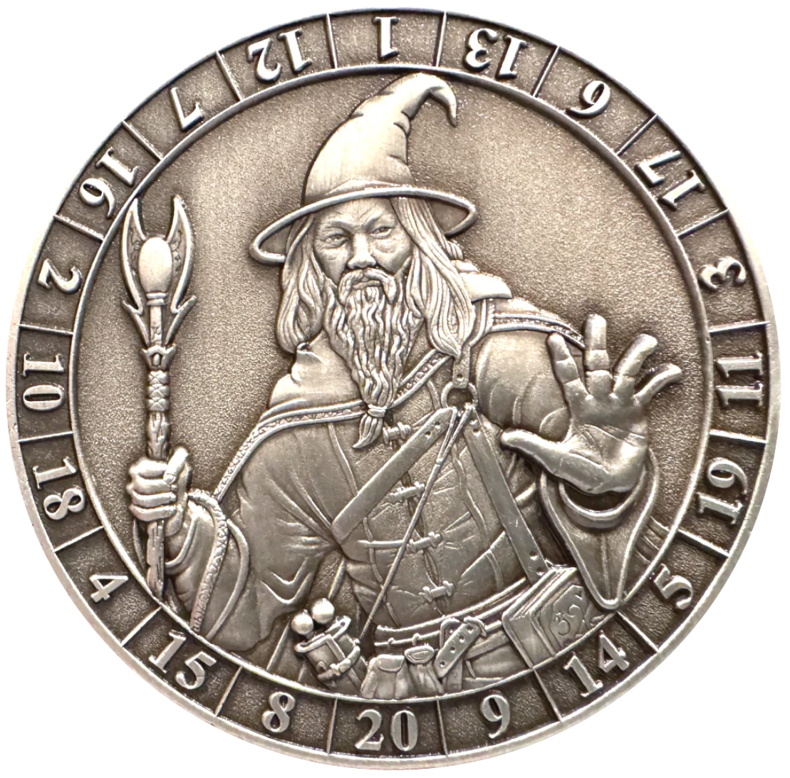 D20 Male Human Wizard Dice Coin